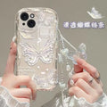 Korean Butterfly Bracelet Chain Case For iPhone 16 15 12 11 Pro Max 14 Plus 13 Mini 16E X XS XR 7 8 Plus SE Funda With Lanyard
