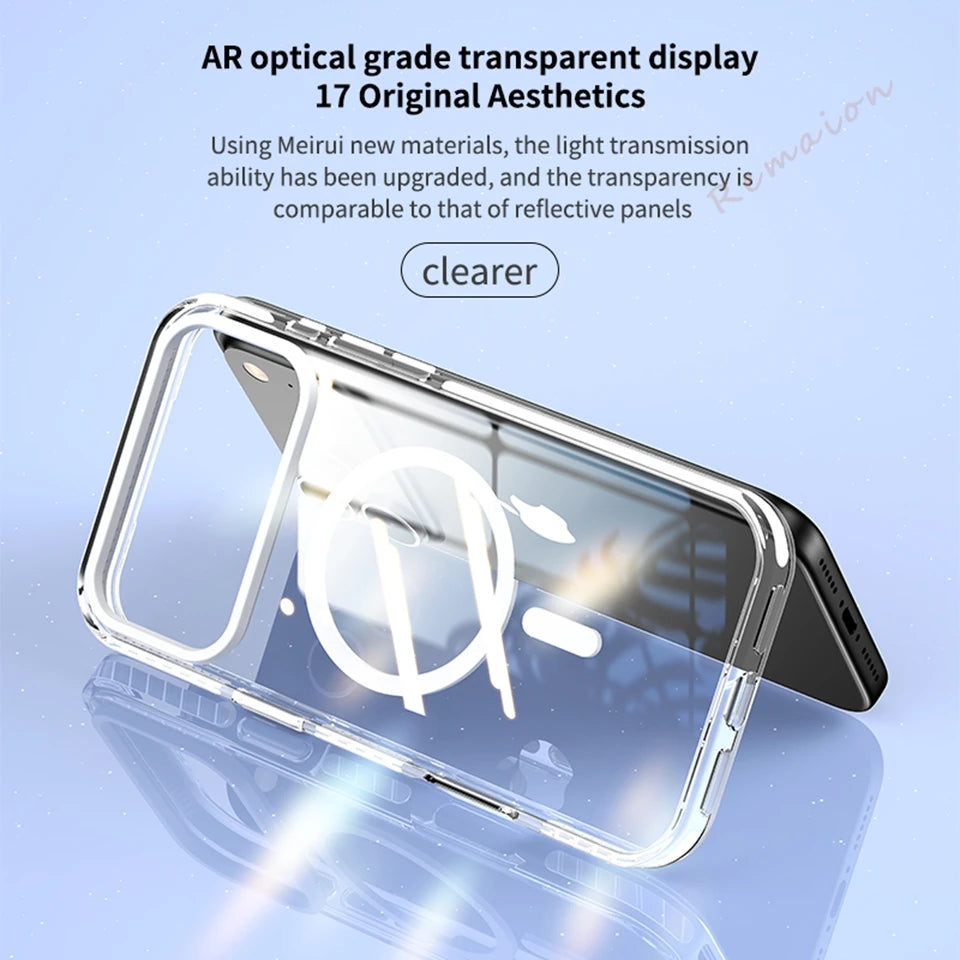 Clear Magnetic Phone Case for iPhone 17 16 15 14 13 12 11 Pro Max 14 15 Plus 17 Air Magsafe Official Transparent Protector Cover