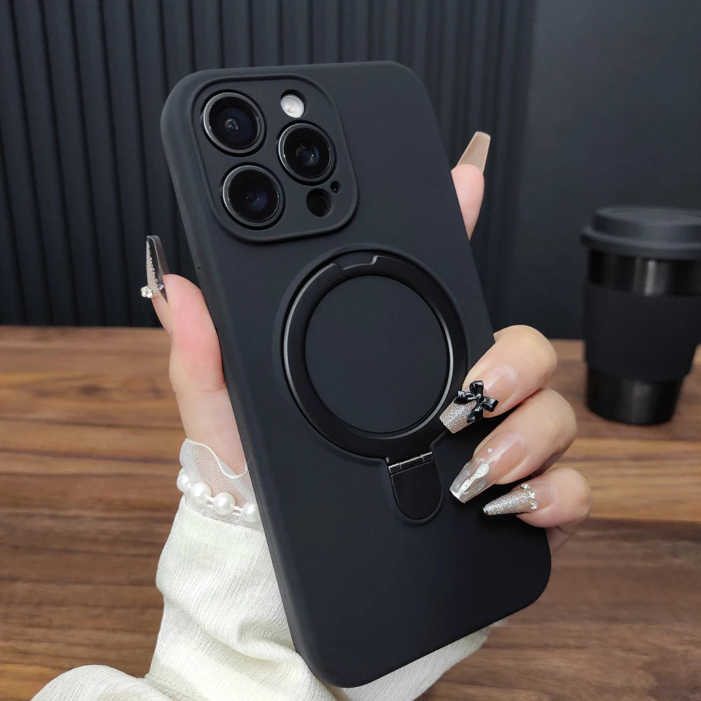 Liquid Silicone Magnet Stand Case for iPhone 16 Plus 15 14 13 12 Pro Max 11 For Magsafe Wireless Charge Protective Plain Cover