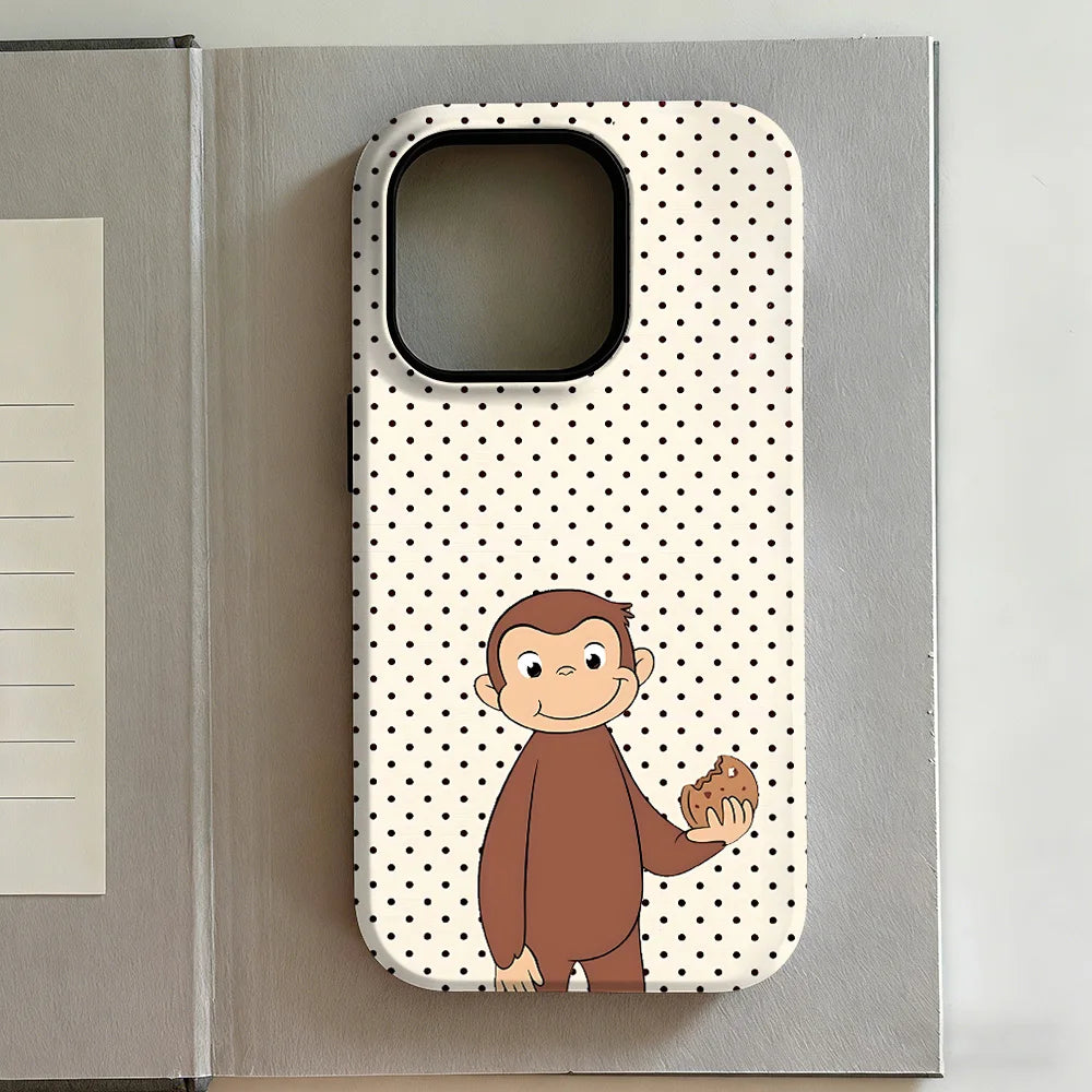 Luxury Y2K Curious George Phone Case for iPhone 17 16e 16 15 14 13 12 11 X XS XR XSMAX 7 8 Air Pro Max Plus Luxury Double-layer
