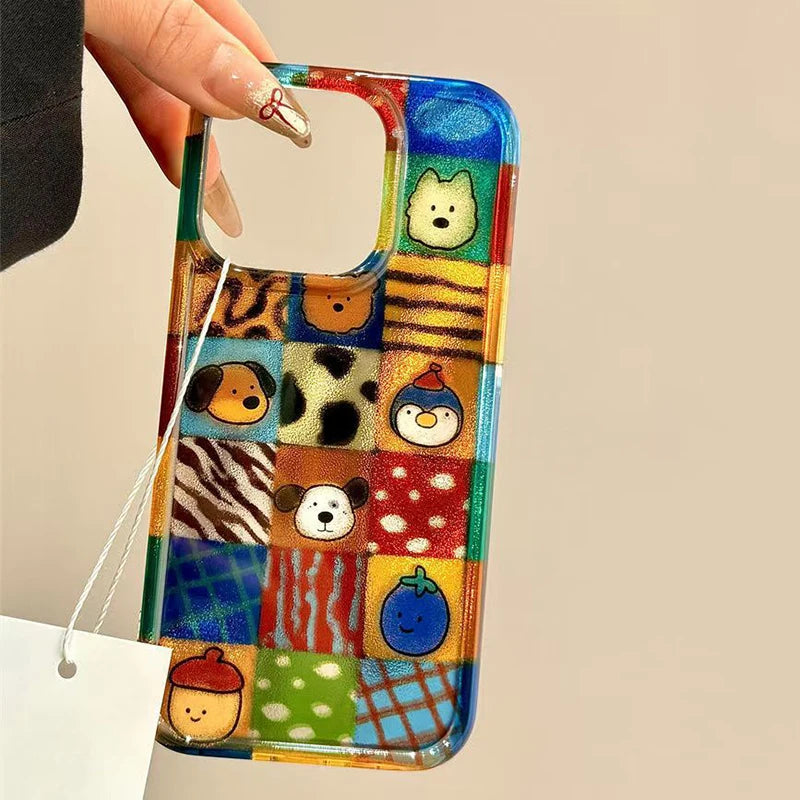 Adorable And Vibrant Plaid Leopard Pattern Cartoon Animal Phone Case for iPhone 17 16 Pro Max 15 14 13 12 11 XS X 7 8 Plus Cover