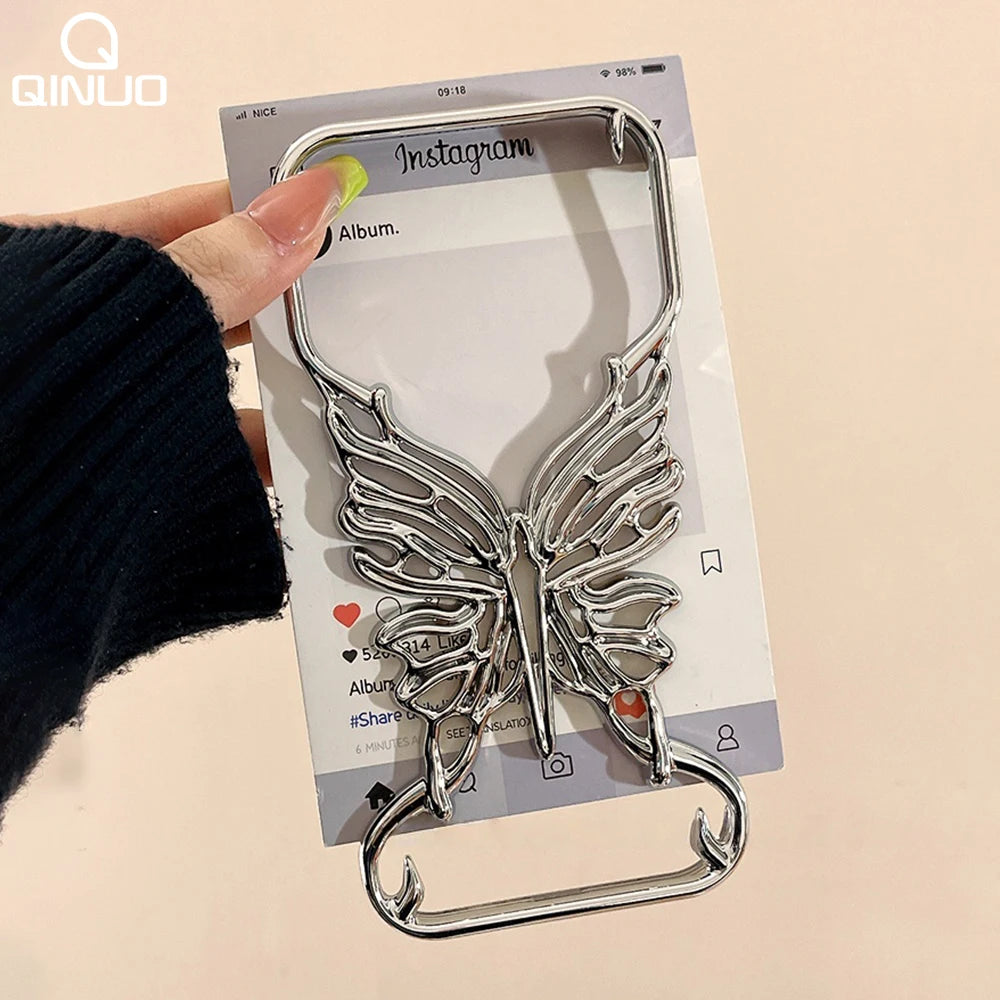 3D Plating Hollow Butterfly Phone Case for iPhone 17 Air 16 15 14 Plus 13 12 11 Pro Max Matte Shockproof Frameless Cooling Cover