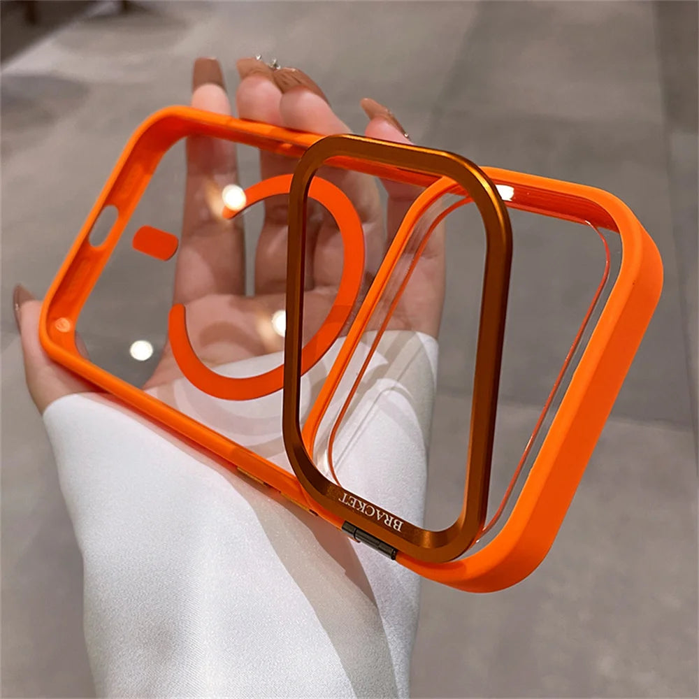 Luxury 3IN1 Lanyard Lens Holder Transparent For Magsafe Phone Case For iPhone 17 16 15 14 13 12 Pro Max Solid Color Bumper Cover