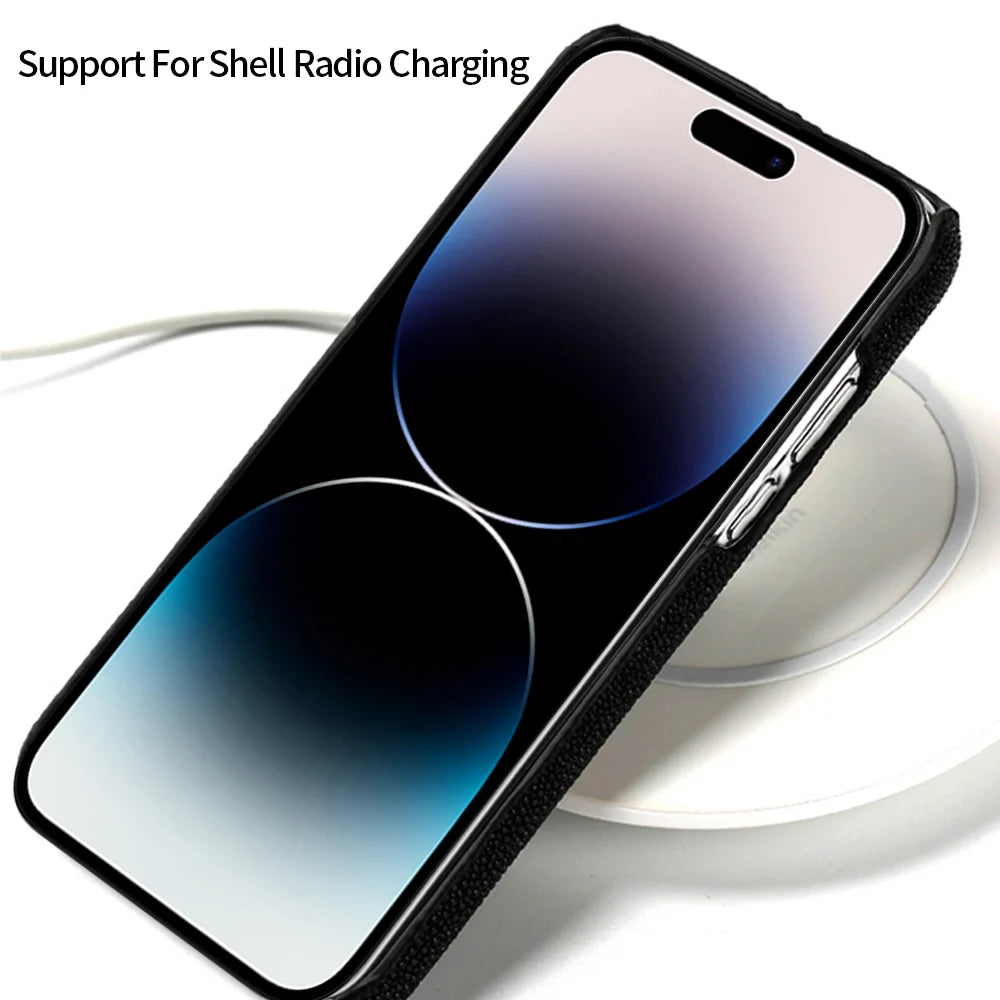 Genuine Stingray Leather Phone Case for iPhone 16 15 12 13 14 17 Pro Max Air Plus 17Pro 16Pro 11 Promax Luxury Shockproof Cover
