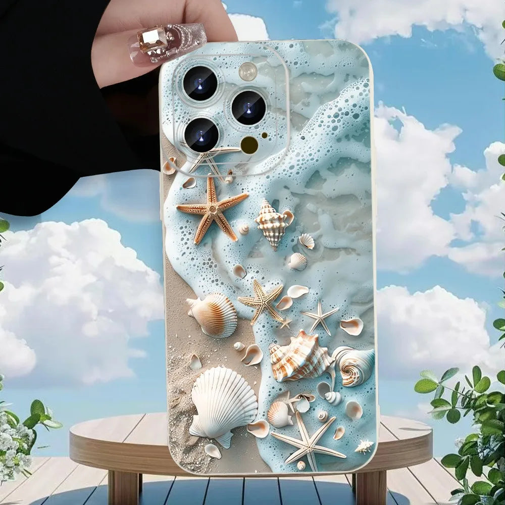 Summer Beach Shell Starfish Design Shockproof Soft Phone Case For iPhone 17 16 13 11 12 14 15 Pro Max XS XR X 16E 17 Air Cover