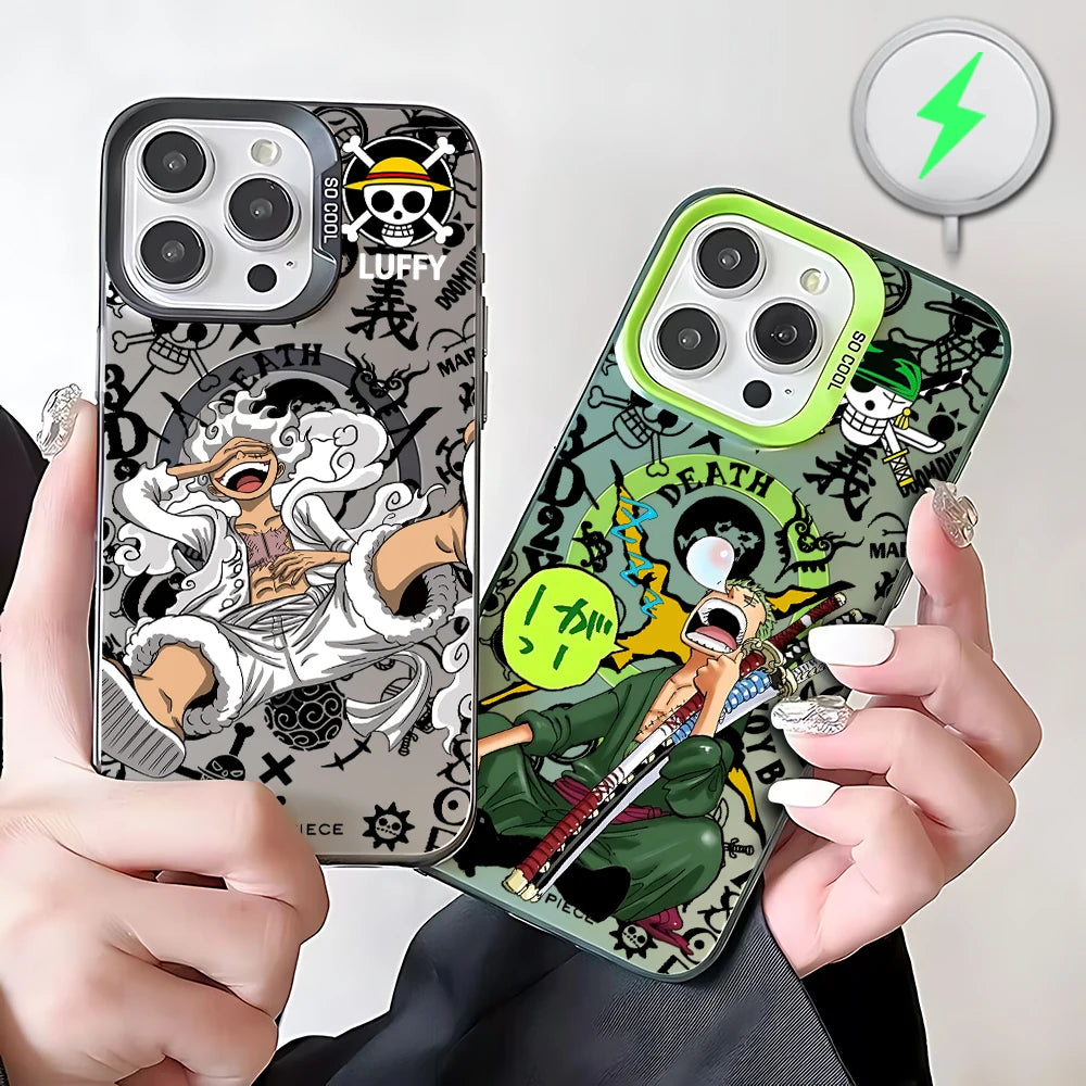 Anime O-Ones Pieces Luffys Zoros Magnetic Case for Samsung S25 S24 S23 S22 S21 S20 FE Plus Ultra 5G Soft Silver Plated Cover