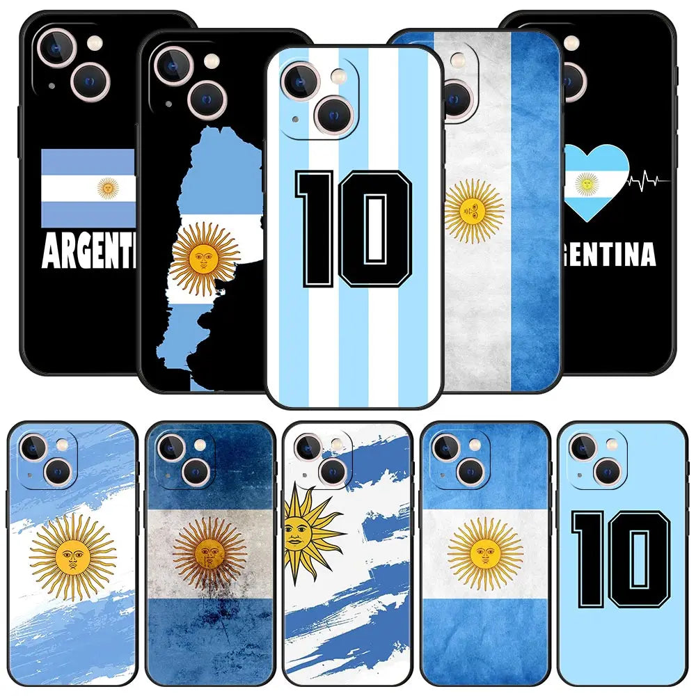 Luxury Phone Case For iPhone 11 12 13 15 16 14 Pro Max X XR XS 7 8 Plus 2020 Black Soft Cover Funda Argentina Flag Soccer 10