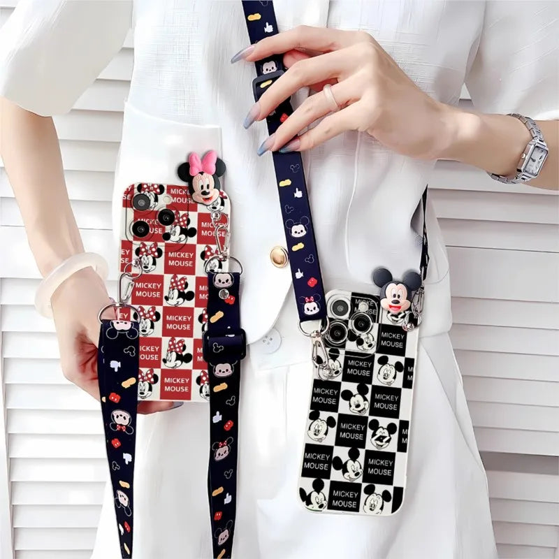 For iPhone 17ProMax 16 15 PLUS 6/6Plus 7/7Plus 8/8Plus X/XS/XR/XSMAX SE2/SE3 Mickey Minnie Children Protective case With lanyard