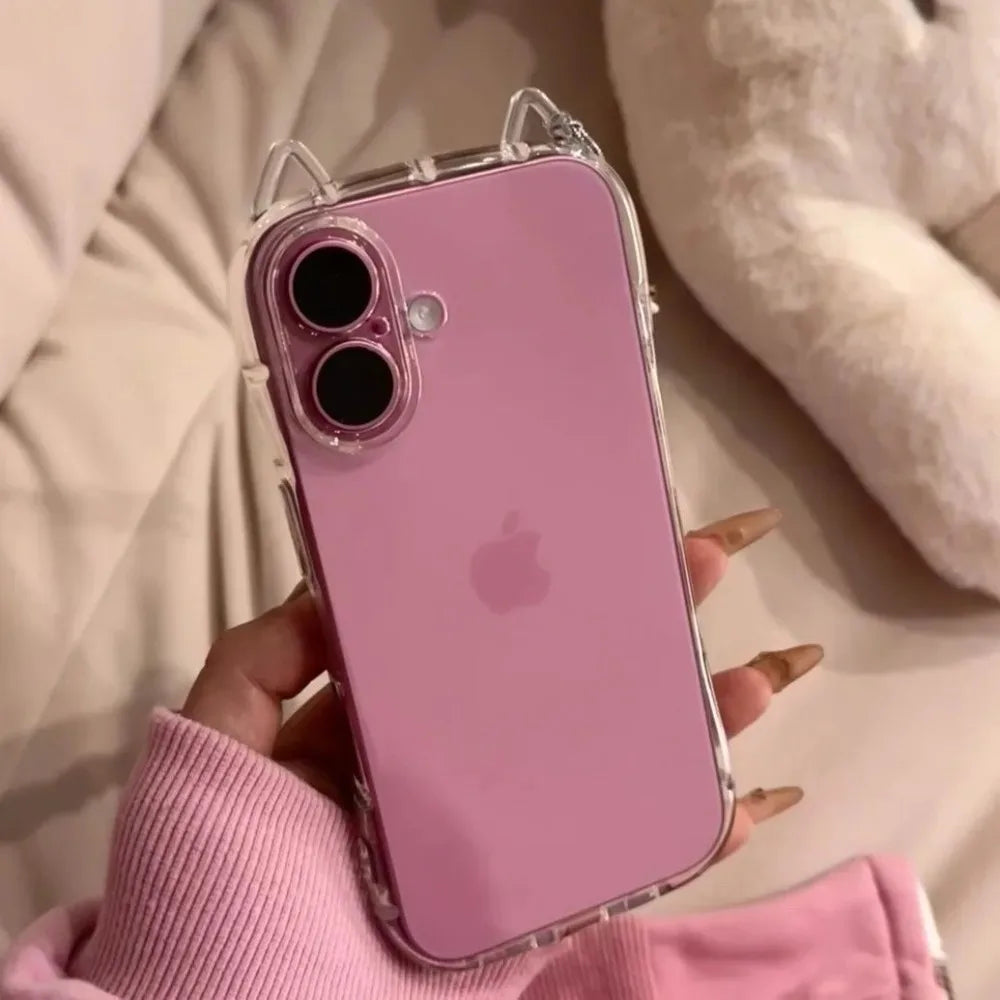 Fashion Clear 3D Cute Cat Ears Phone Case For iPhone 17 Air 16 E 15 14 13 12 11 Pro Max Mini 17 Pro Shockproof Soft TPU Cover