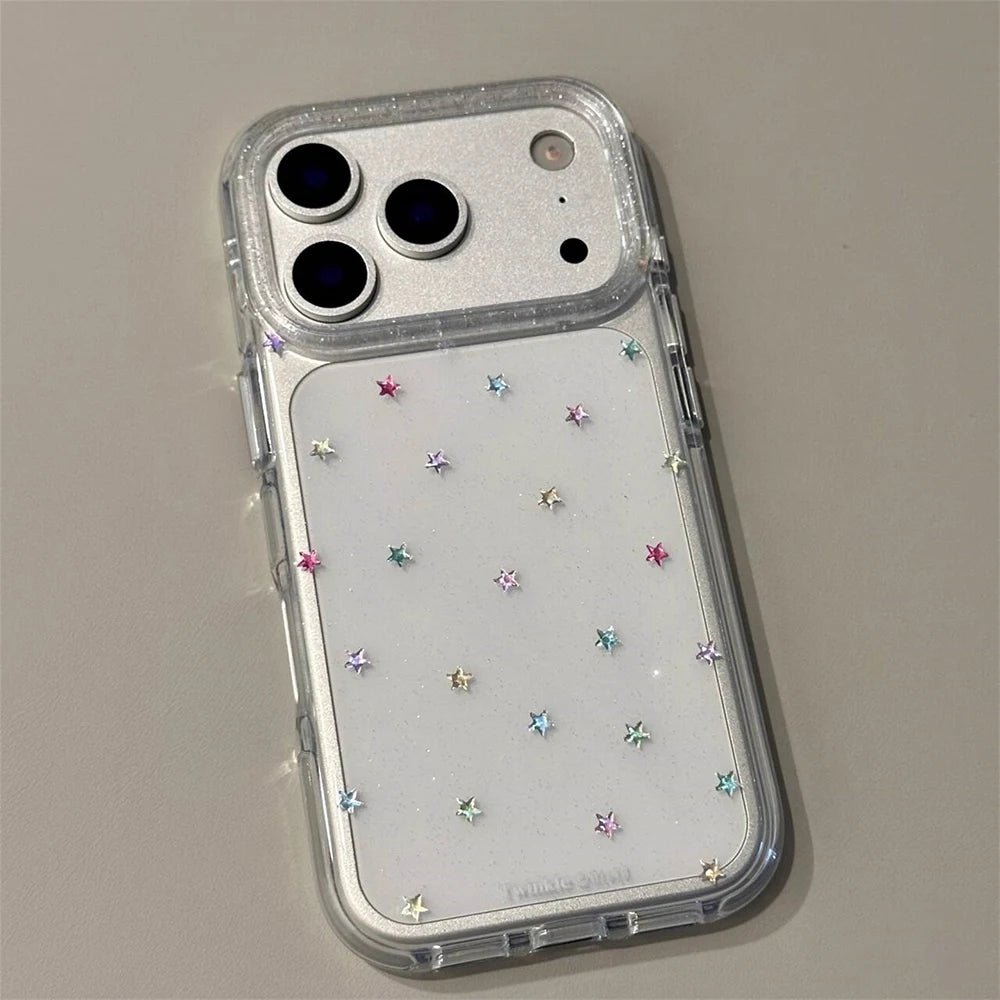 Glitter Shiny Stars Imd Transparent Back Cover for Iphone 17 16 Pro Max 13 14 15 Promax Ins Protector Shockproof Phone Case
