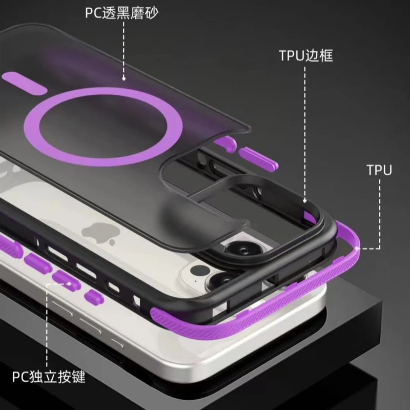 For iPhone 16 Pro Max Luxury Magsafe Magnetic Matte Bicolor Frame Phone Case For iPhone 12 13 14 15 Plus 17 Air Protective Cover