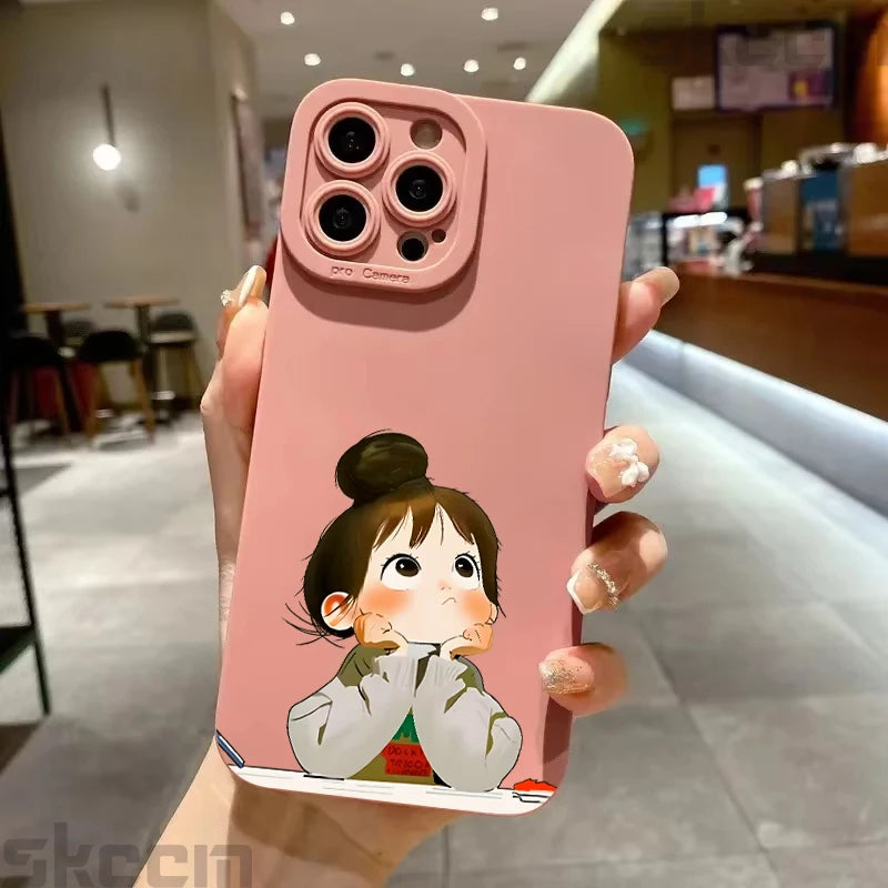 Cute Cartoon Little Girl Printed Silicone Phone Case For iPhone 16 Pro Max 15 14 13 12 11 7 8 Plus XR X XS 16E Soft Cover