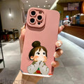 Cute Cartoon Little Girl Printed Silicone Phone Case For iPhone 16 Pro Max 15 14 13 12 11 7 8 Plus XR X XS 16E Soft Cover