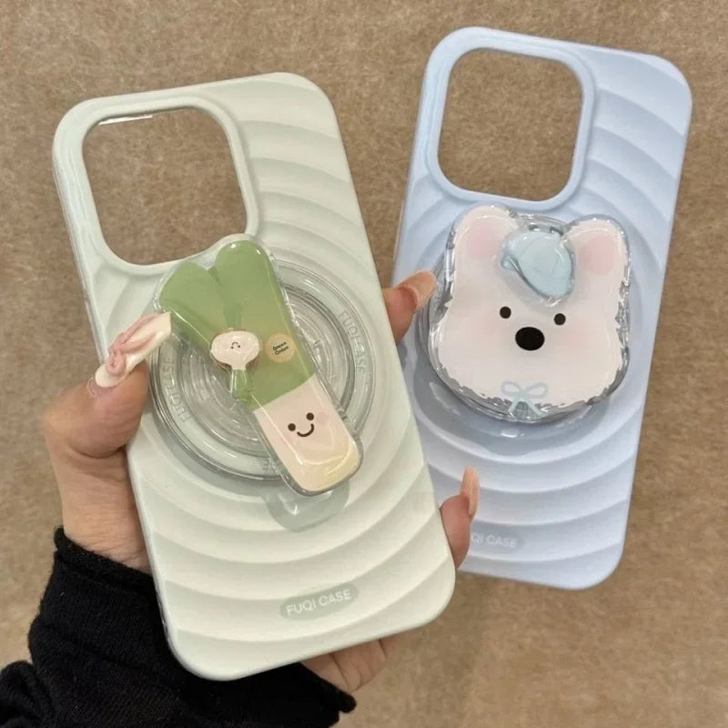 New Korean Cute Dog Onion Rotation Magnetic Magsafe Griptok Grip Tok for IPhone 17 Case Stand Wireless Charger Holder