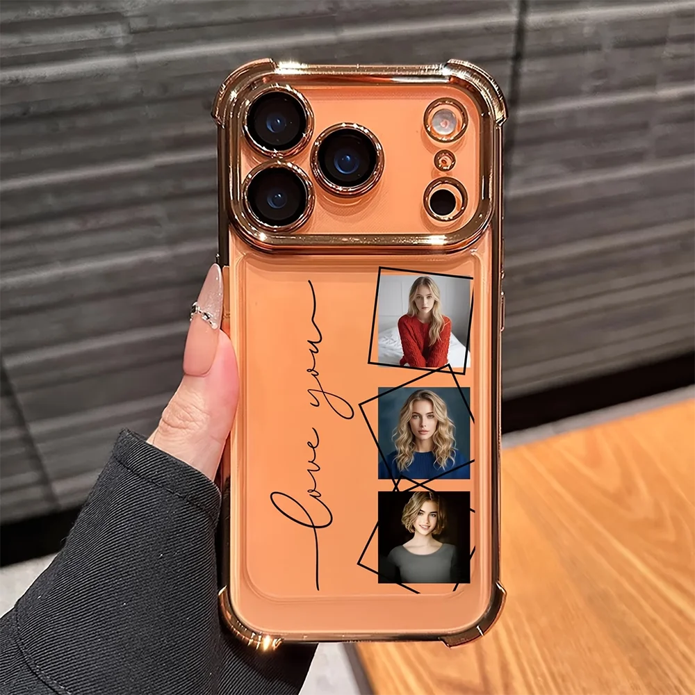 DIY Customized Photo Electroplated Phone Case For iPhone 17 16 15 14 13 12 11 Pro Max Plus 17Air 16e Shockproof Clear Back Cover