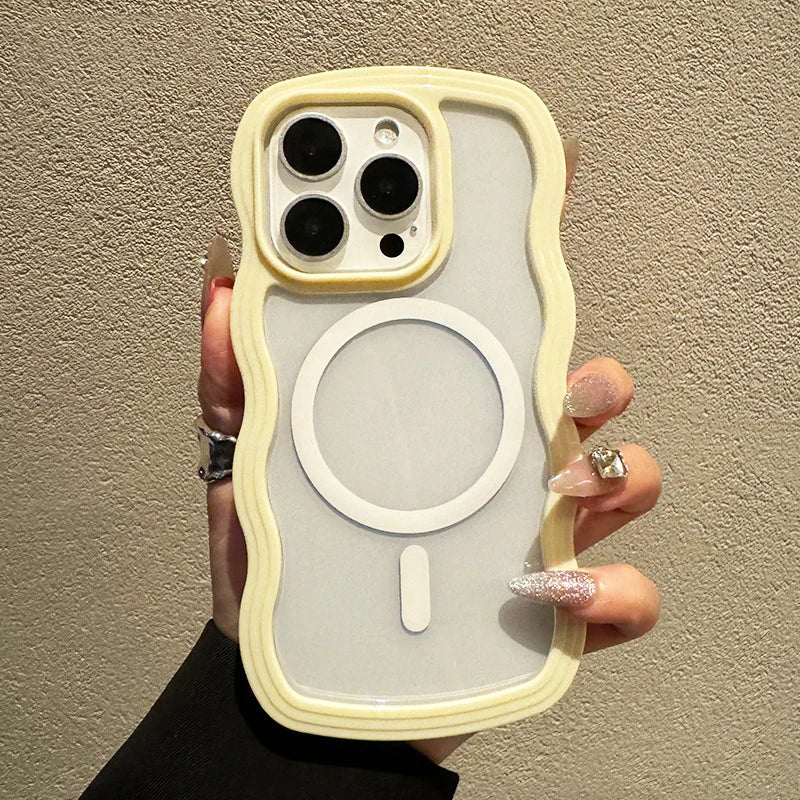 2 in 1 Wavy Frame Phone Case For iPhone 15 Pro Max 17 Air 16 14 13 11 12 Magnetic Wireless Charge Shockproof Back Cover