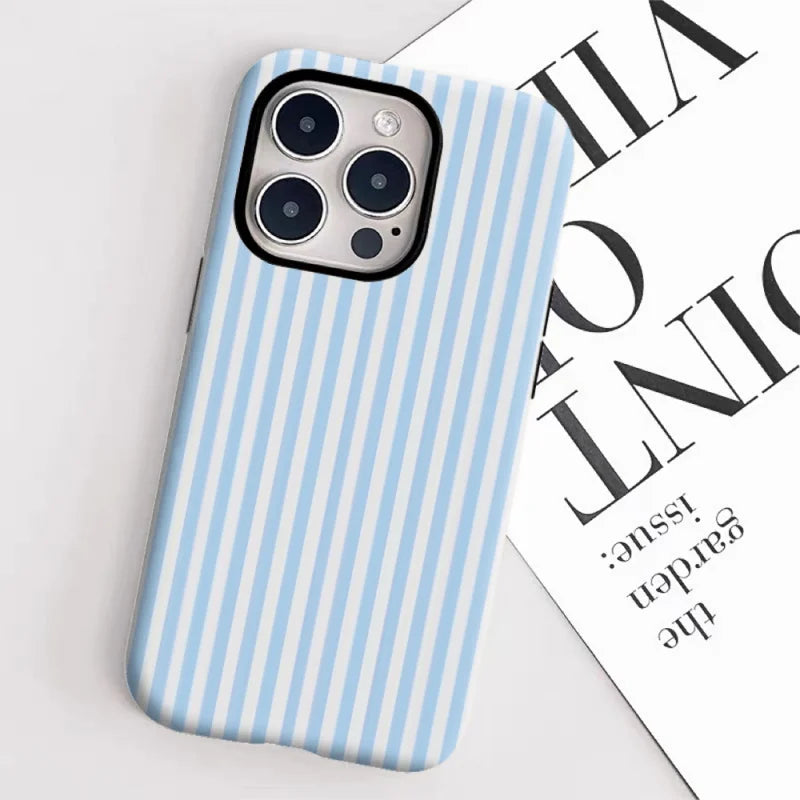 Minimalist blue and white stripes Phone Case for iPhone16ProMax 15 14 14 12mini 7Plus XR 2in1 tough glossy case