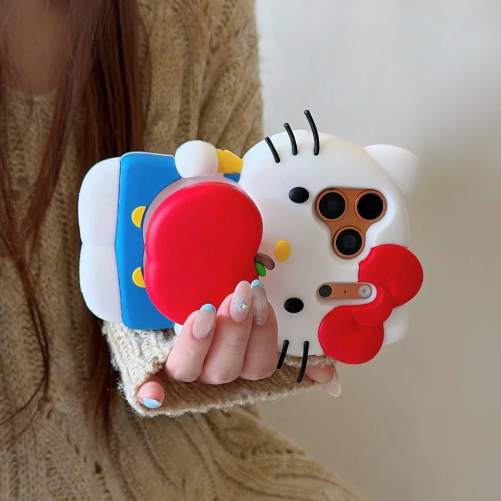Cute Cartoon Sanrio Hello Kitty Phone Case For iPhone 17 Pro Max 16 E 15 14 Plus 13 Pro Max 12 Soft Silicone Cover With Holder