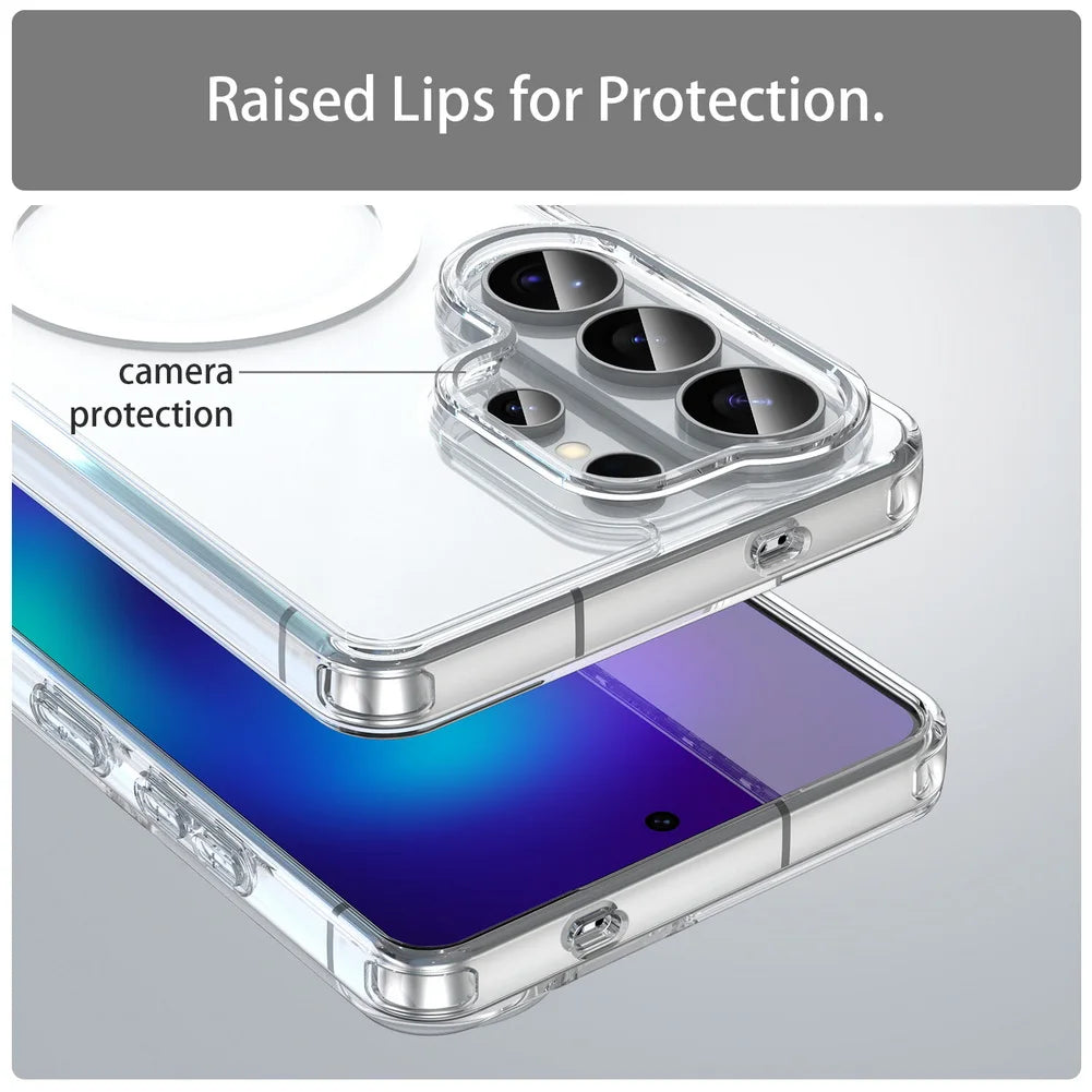 Original Anti-yellowing Transparent Magnetic PC Case for Samsung S26 S25 S24 Plus Ultra Camera Protector Airbag Shockproof Funda