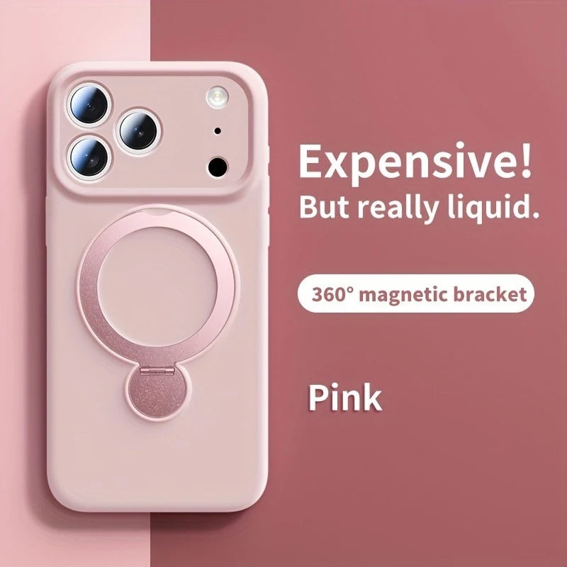 High-end liquid silicone phone case，Applicable iPhone 17 Pro Max、16、15、14、13、12 and 11 Pro Max，Equipped 360 Degree Rotating Brac