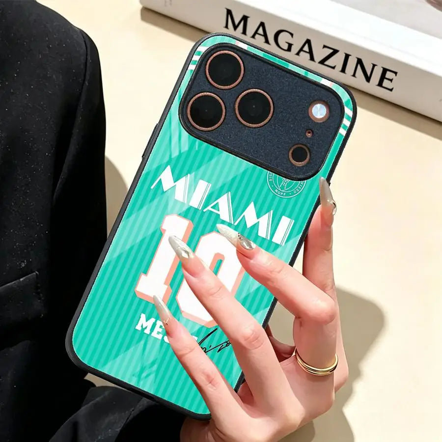 Phone Cover Glass Case for iPhone 17 Pro Max XR 11 15 Plus 14 8 12 Air 16 13 FootBall Number 10