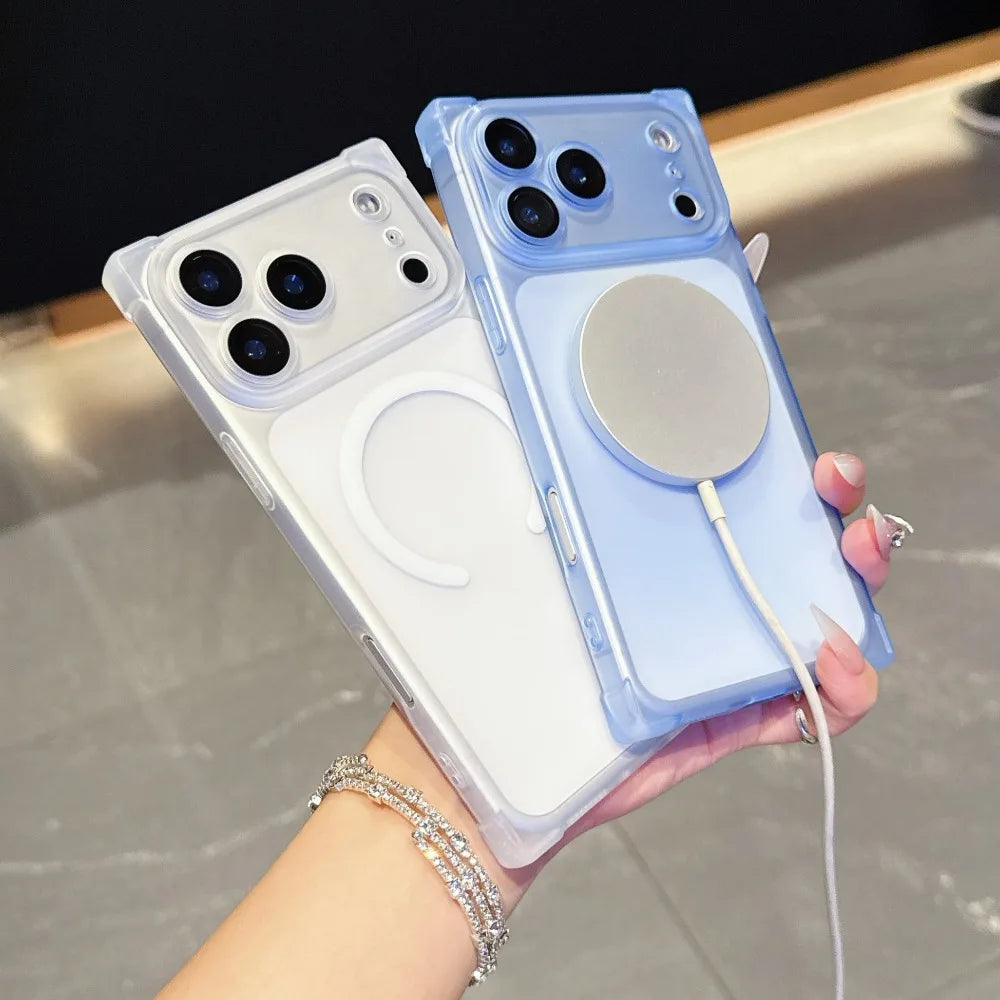 translucent Magnetic Silicone Shockproof Case for iPhone 17 Air 16 14 15 Plus 13 Pro Max for Magsafe Matte Clear TPU Soft Cover