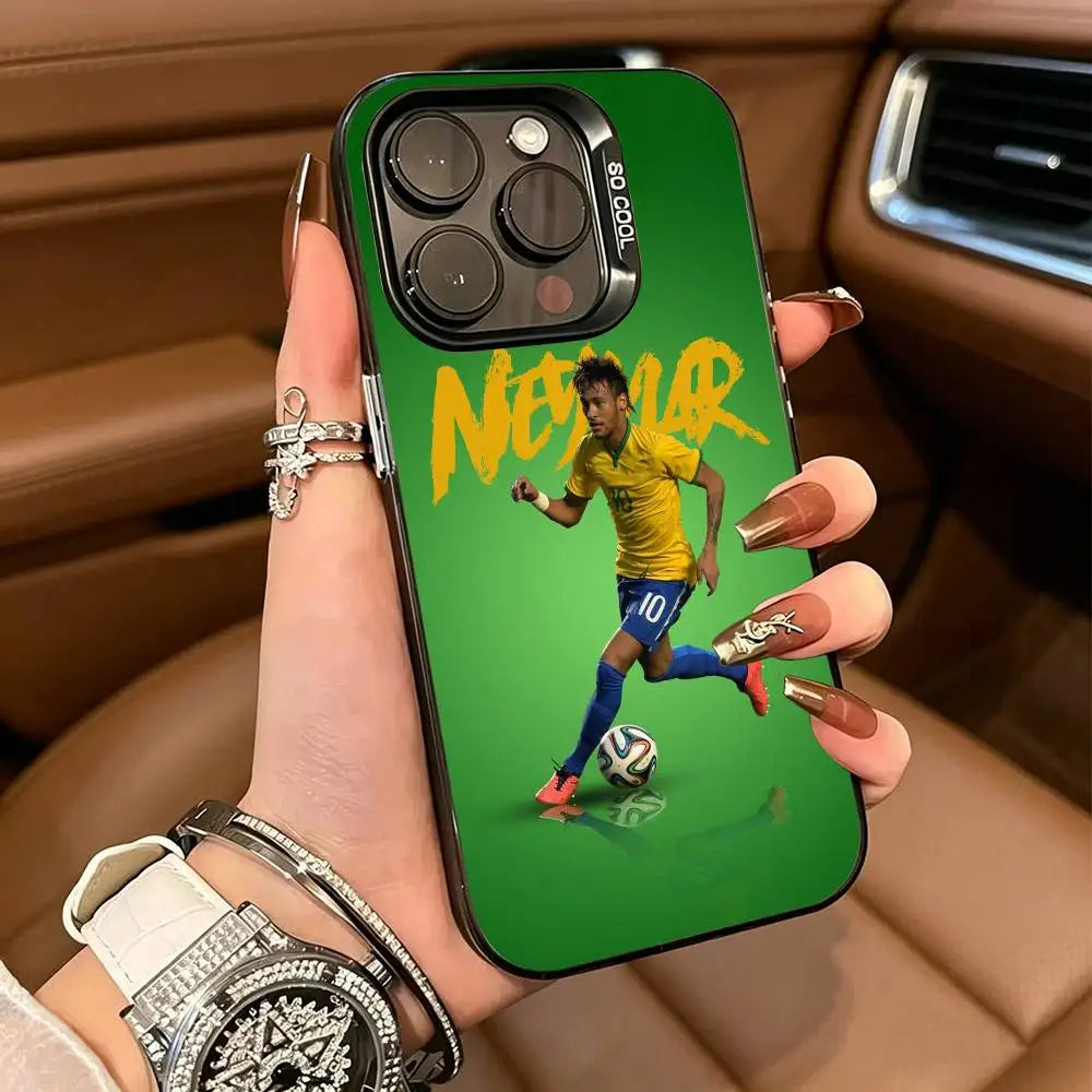 10-N- Neymar Football Phone Case For iPhone 17,16,15,14,13,12,11 Plus Pro Max Colored Silver Phone Case