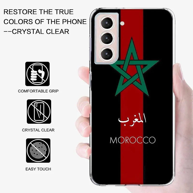 Morocco Flag Soccer Phone Case For Samsung Galaxy S25 Edge S24 S23 FE S21 S20 Plus S22 S26 Ultra Cover Clear Cases TPU Capa Shel