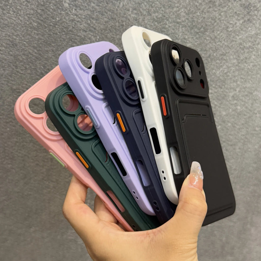 Classic Frosted Solid Colours Card Case For iPhone 17 Pro Max 16 15 14 13 12 11 Pro Max Mini Plus Silicone Drop-proof Soft Cover