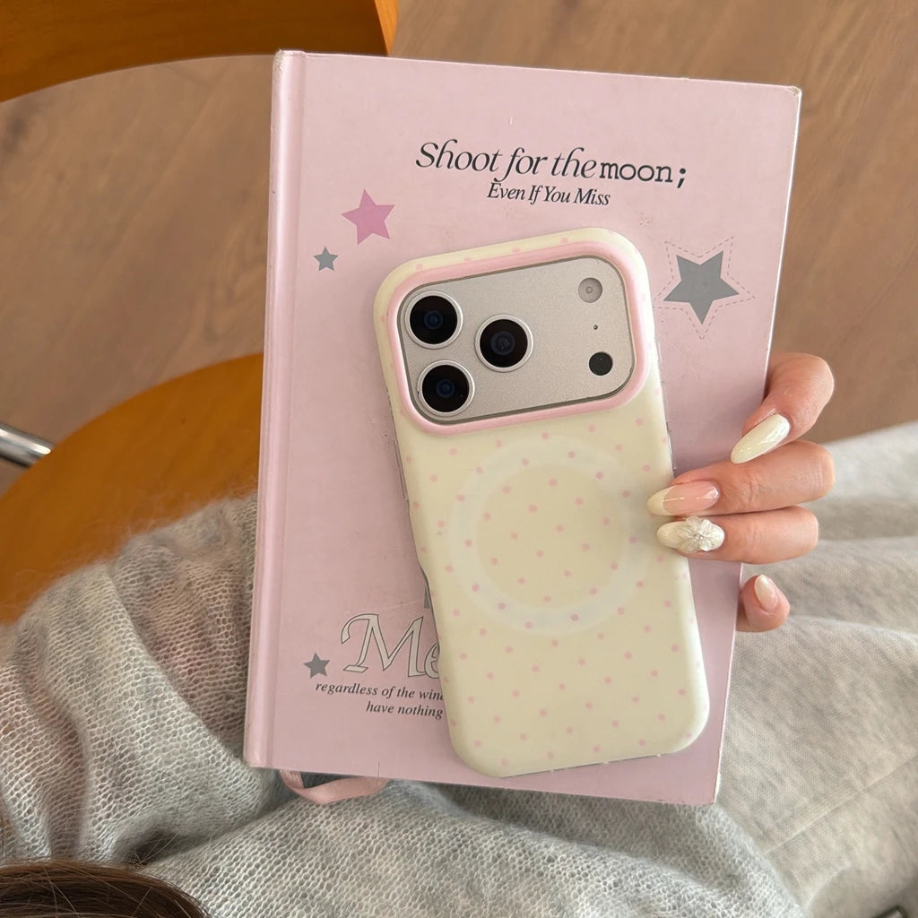 Korean Style Aesthetic Color Collision Polka Dot Magnetic Shockproof Protective Phone Cover Case for IPhone17 16 15 14 Pro Max