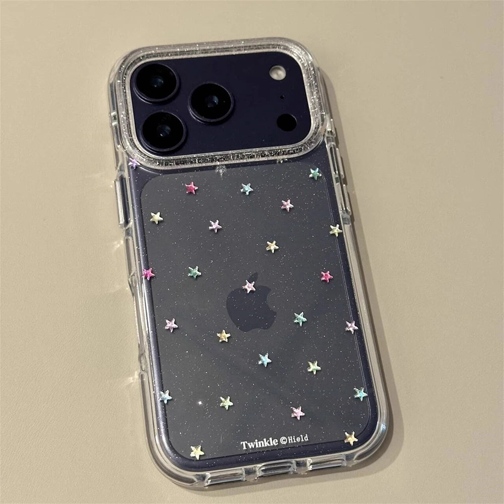 Glitter Shiny Stars Imd Transparent Back Cover for Iphone 17 16 Pro Max 13 14 15 Promax Ins Protector Shockproof Phone Case