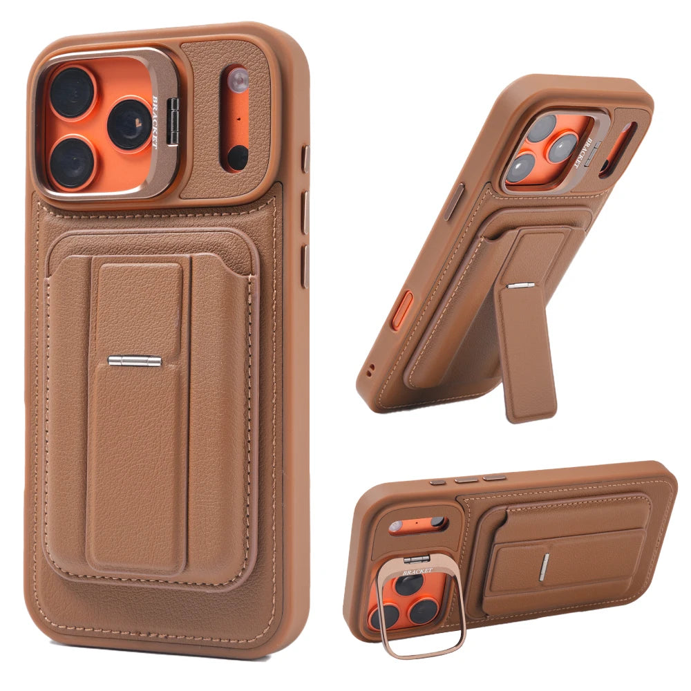 Luxury Folding Stand Wallet Card Slot With Rotating Holder Case For Phone 17pro 17 Pro Max Shockproof Back Cover