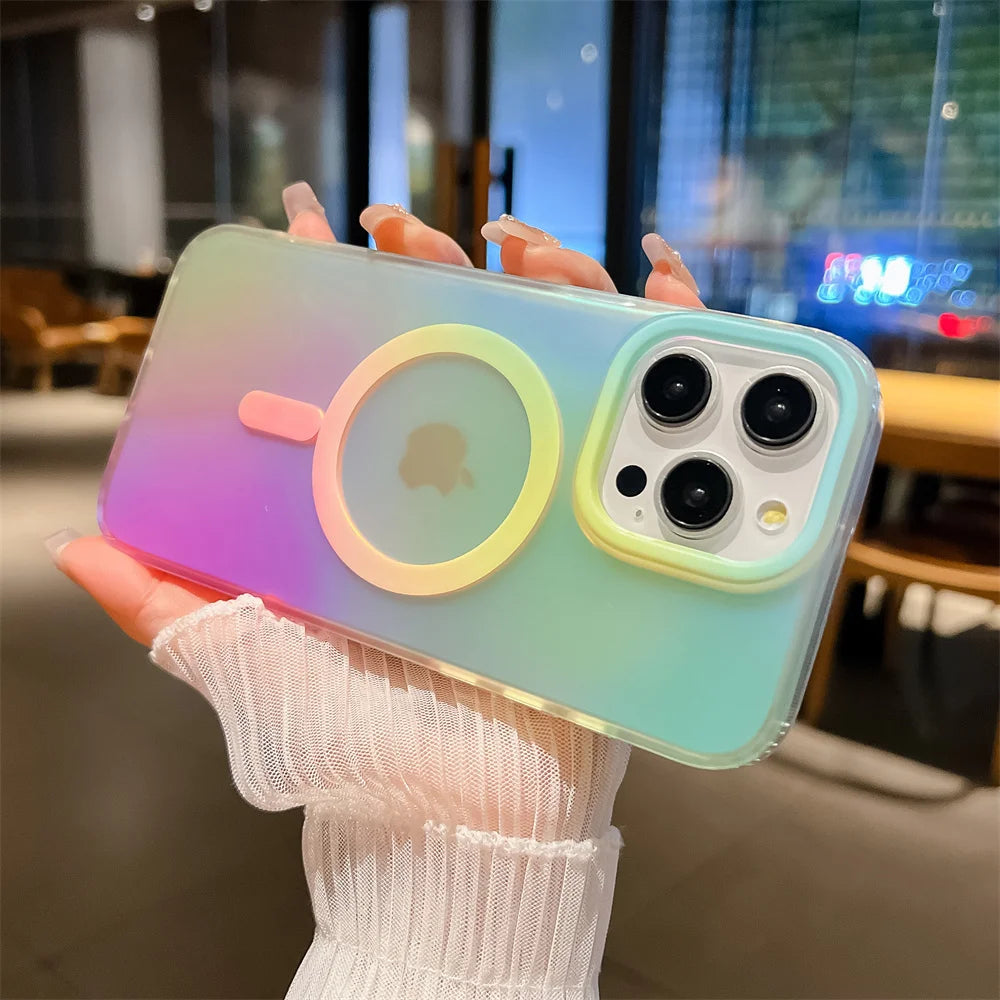 Ink Clashing Colours Chameleon for Magsafe Lanyard Case for iPhone 16 Pro 15 14 16 Pro Max 13 Magnetic Shockproof Soft Cover