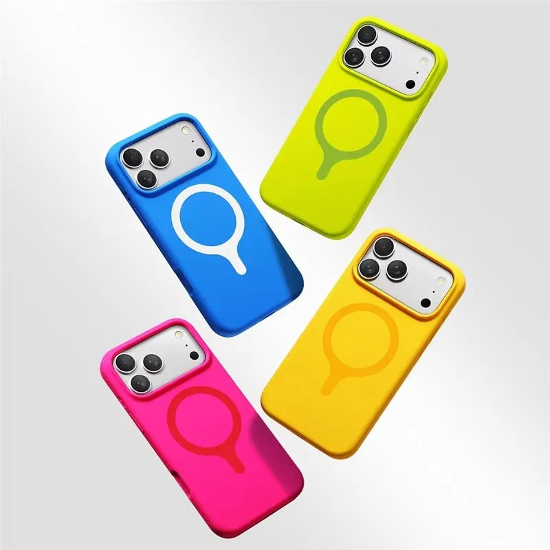 Dopamine Neon Color Matte Original Liquid Silicone Case For iPhone 17Pro Max 16 17 17Pro Magnetic For Magsafe Shockproof Cover