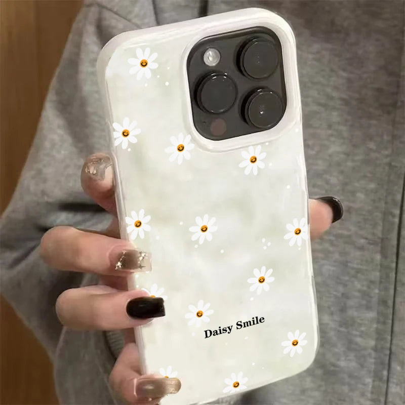 Daisy Flower Candy Color Phone Case For iPhone 15 Pro Max 16 17 14 13 Pro Max 13 12 11 Plus Soft ShockProof Fashion Luxury Funda