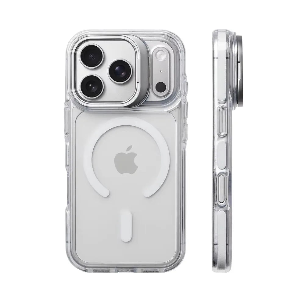 Luxury Magnetic Shockproof Clear Bumper Case for iPhone 17 Pro Max Air 16 15 14 13 12 Plus For Magsafe Lens Protect Stand Cover