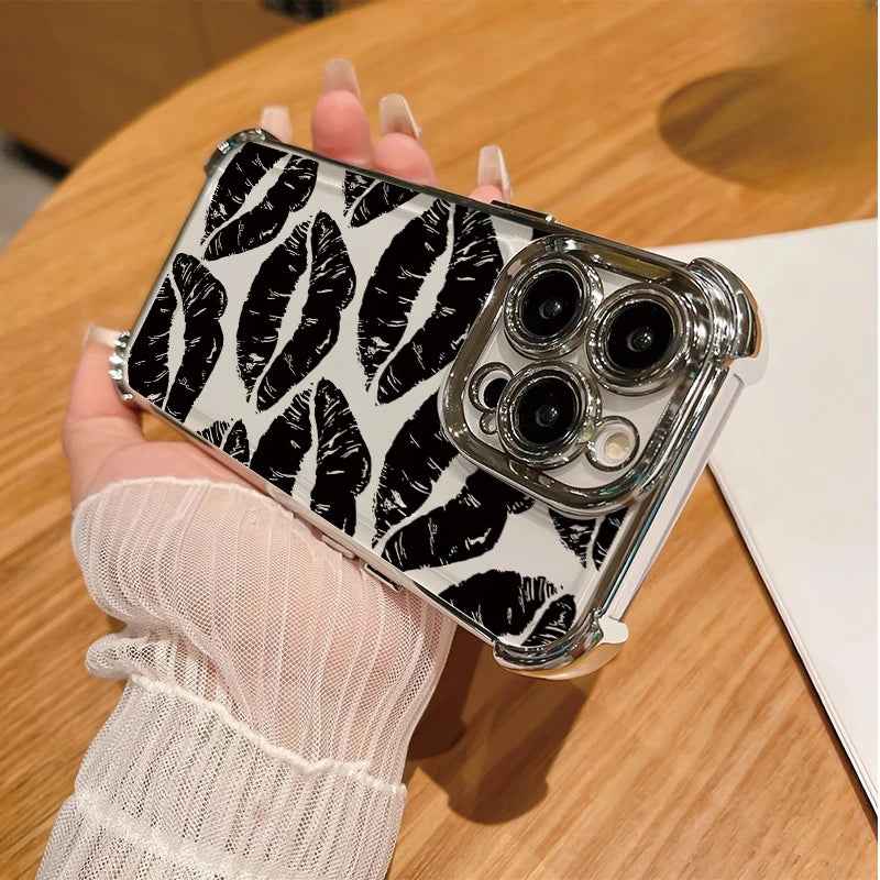 Trendy Retro Wine Red Lip Print Case For Samsung Galaxy S25 FE S26 Edge S24 S22 S23 S21 Plus S20 Ultra Plating Airbag Soft Cover