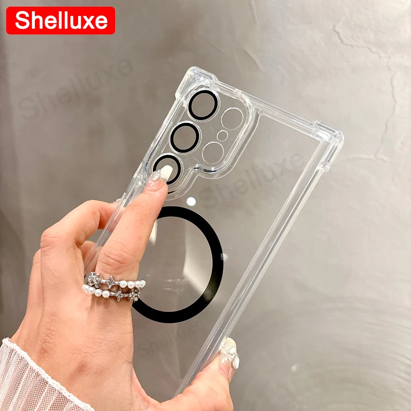 Transparent Armour Magnetic Case Shelluxe For Samsung Galaxy S26 S25 Ultra S24 S23 S22 Plus Luxury Corners Protector Phone Cover
