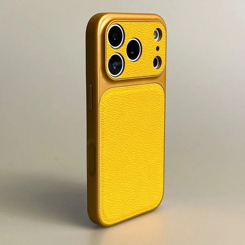 Luxury Hard Leather Plating Case for iPhone 17 Air 16 15 14 13 Pro Max Shockproof Matte Candy Color Armor Business Phone Cover