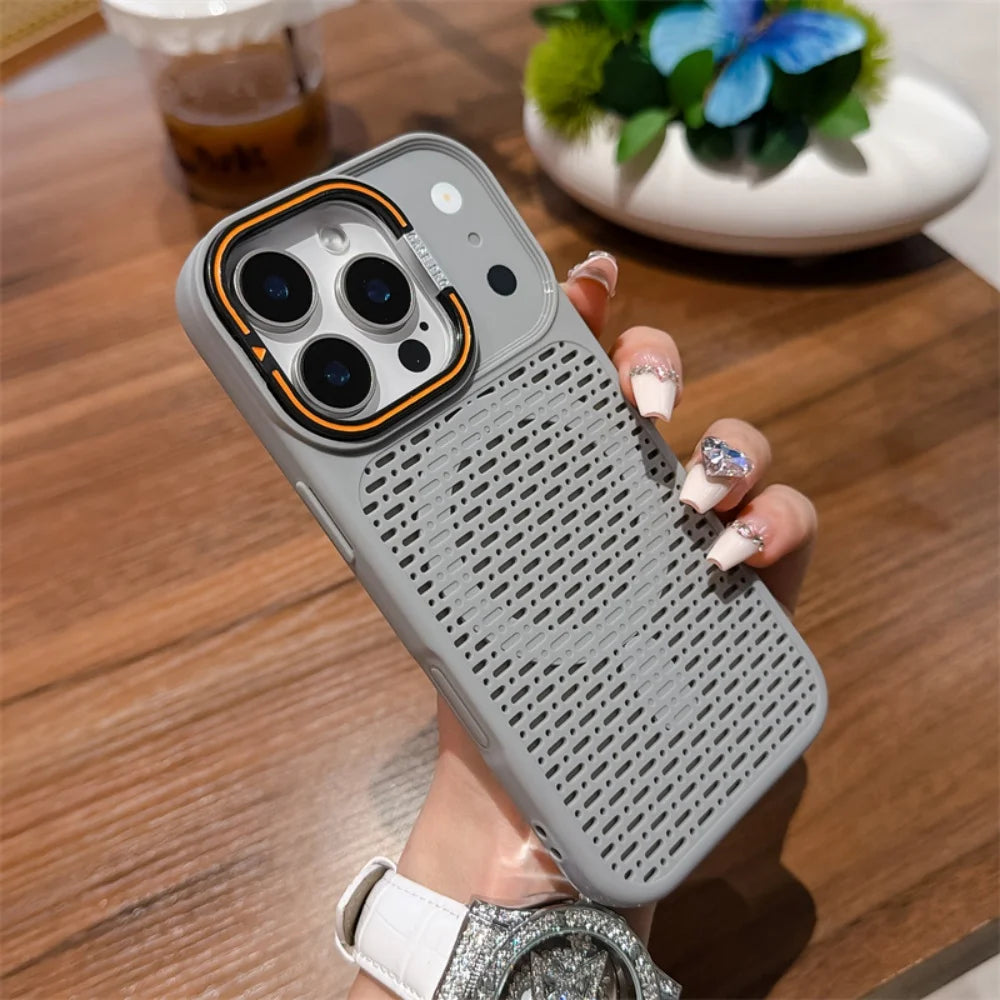 For Magsafe Magnetic Heat Dissipation Lens Holder Case For iPhone 17 16 15 14 Plus 13 12 11 Pro Max Frosted Bracket Bumper Cover