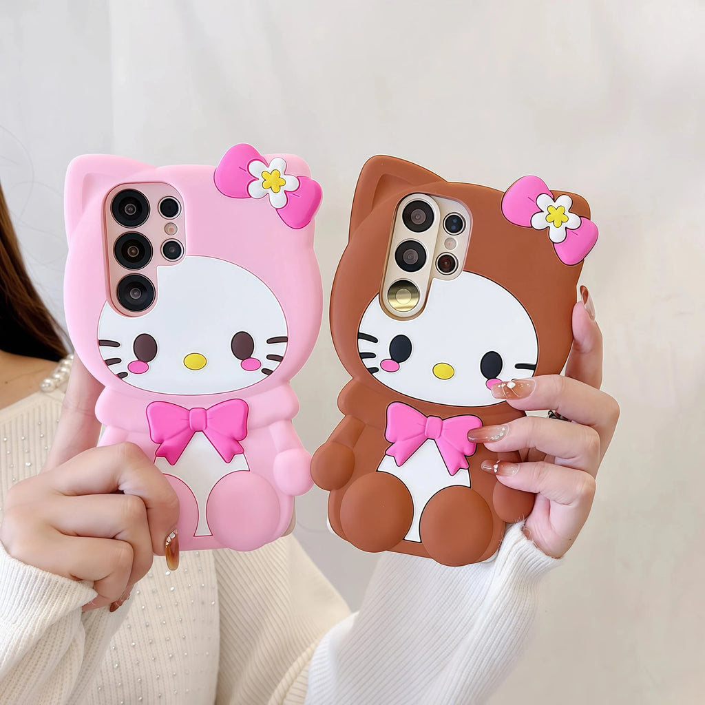 For Samsung Galaxy S26 S25 S24 S23 S22 S20 Ultra Plus S21 S23 S24 S25 FE Cartoon Bow Leg Holder Silicone Back Cover For A16 A56