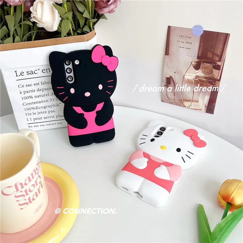 Cute 3D Hello Kittty Phone Case For Samsung Galaxy S25 S24 S23 S22 Ultra Plus S20 S21 S23 FE A54 A55 A36 A16 Soft Silicone Cover