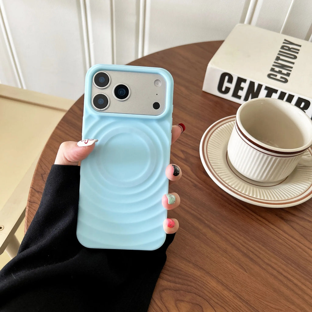 Water Ripple Magnetic Wireless Charge Phone Case for iPhone 17 16 15 14 Plus 13 12 11 Pro max 17Air Matte solid color back cover