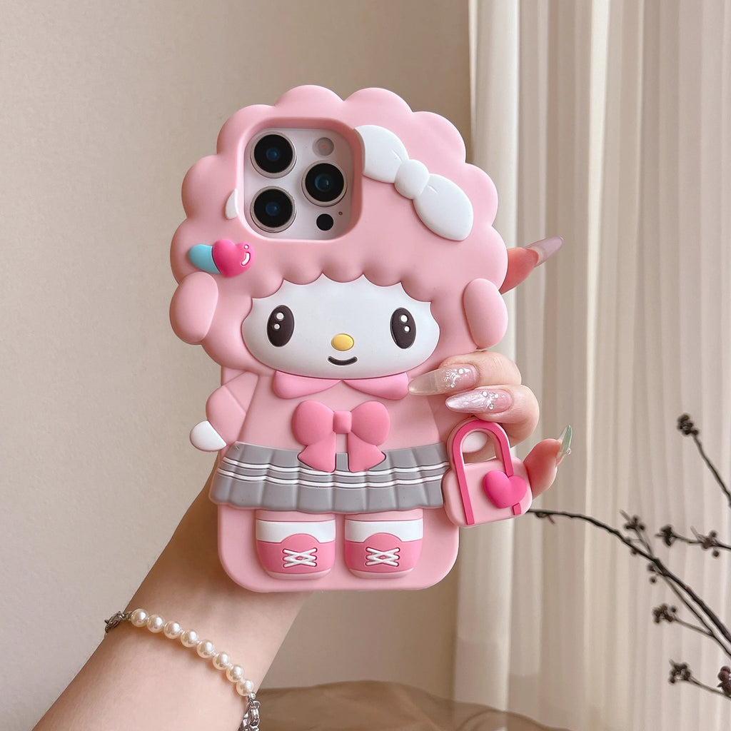 Cute 3D Cartoon Piano Sheep Phone Case For iPhone 17 16 15 14 13 12 Pro Max Plus Handbag Piano INS Soft Silicone Back Cover
