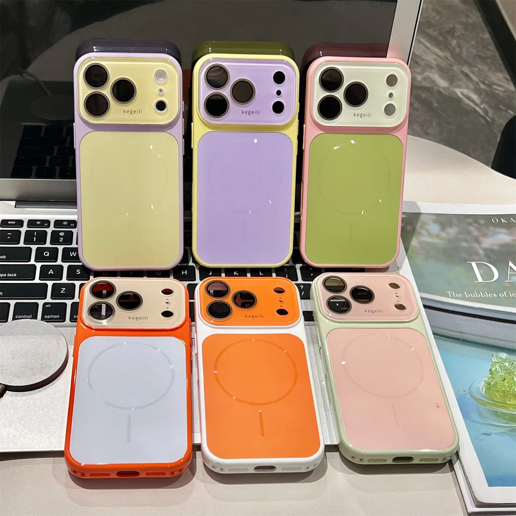 Candy Colour Large Window Matte Soft Silicone Phone Case for IPhone 17 16 15 14 13 12 Pro Max for Magsafe Magnetic Cover