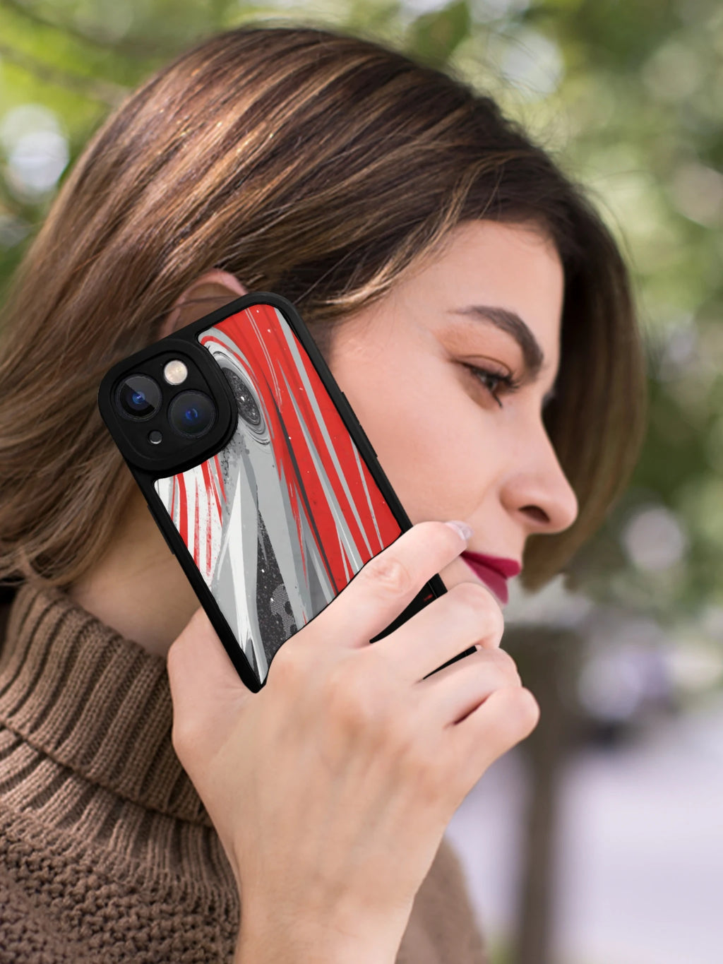 Phone Case Red And Gray Abstract Space Design For Iphone X To Iphone 16 Pro Max Protective Cover For Daily Use And Travel