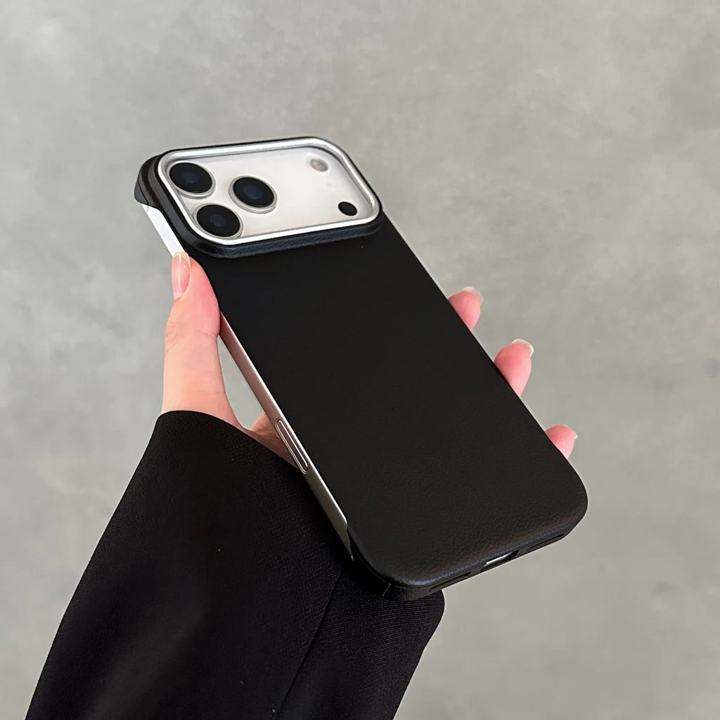 Luxury Ultra Thin Frameless Leather Texture Phone Cases For iPhone 17 Air 16 15 14 Pro Max Business Solid Color Shockproof Cover