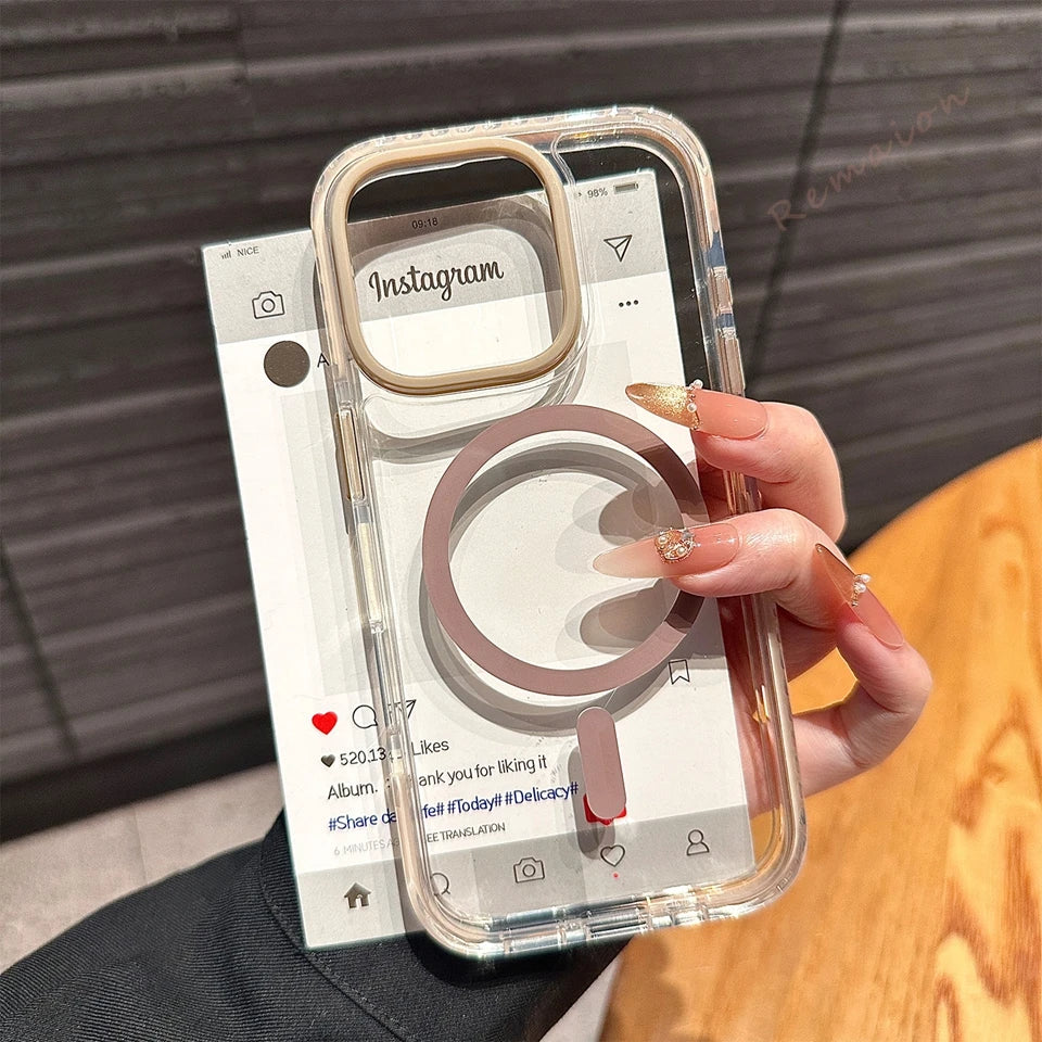 Clear Magnetic Phone Case for iPhone 17 16 15 14 13 12 11 Pro Max 14 15 Plus 17 Air Magsafe Official Transparent Protector Cover