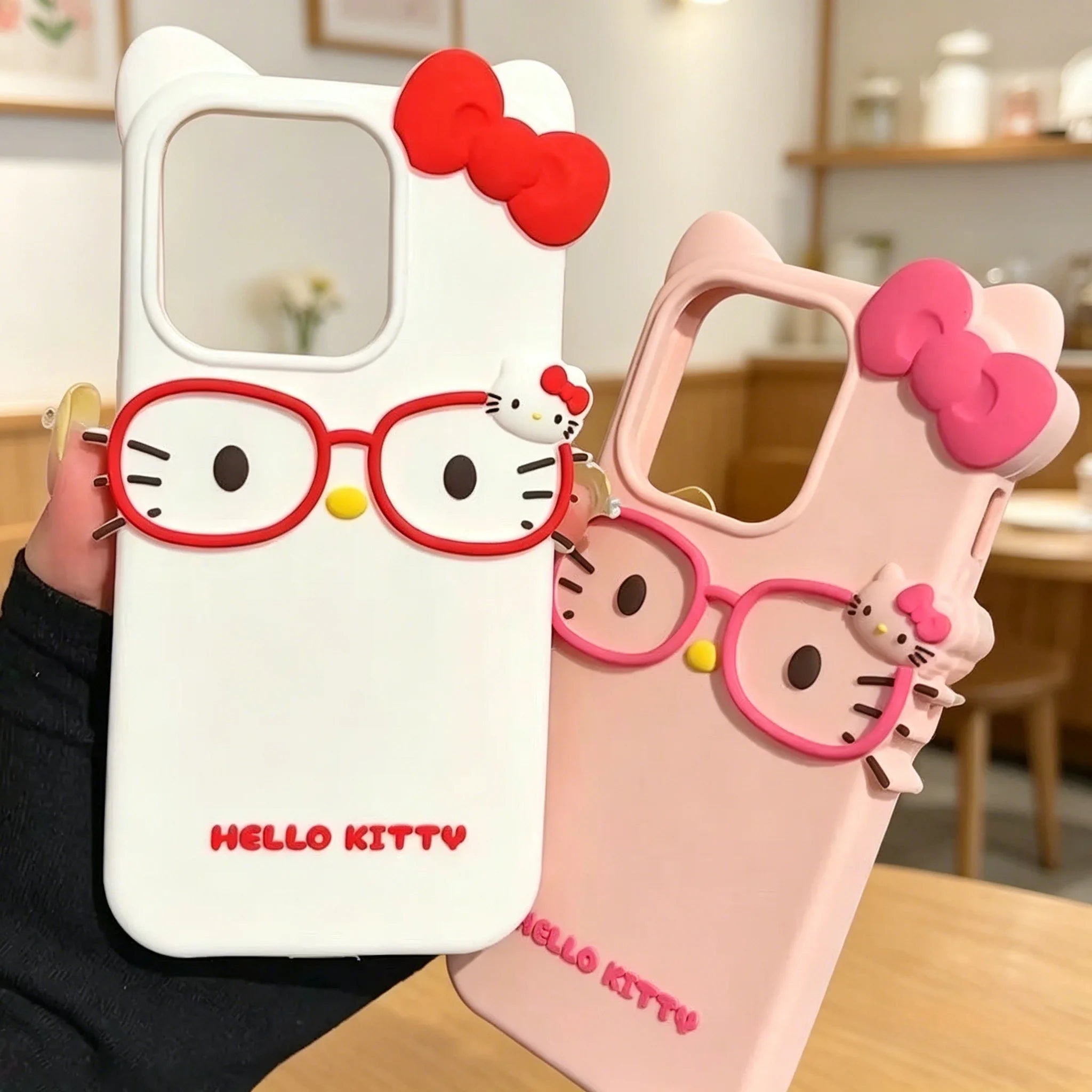 Hello Kitty 3D Glasses Cat Shockproof Silicone Phone Shell for IPhone17 Pro Max 16 15 Plus 14 13 Mini 12 11 4 4S 5 5S 7 8 Series