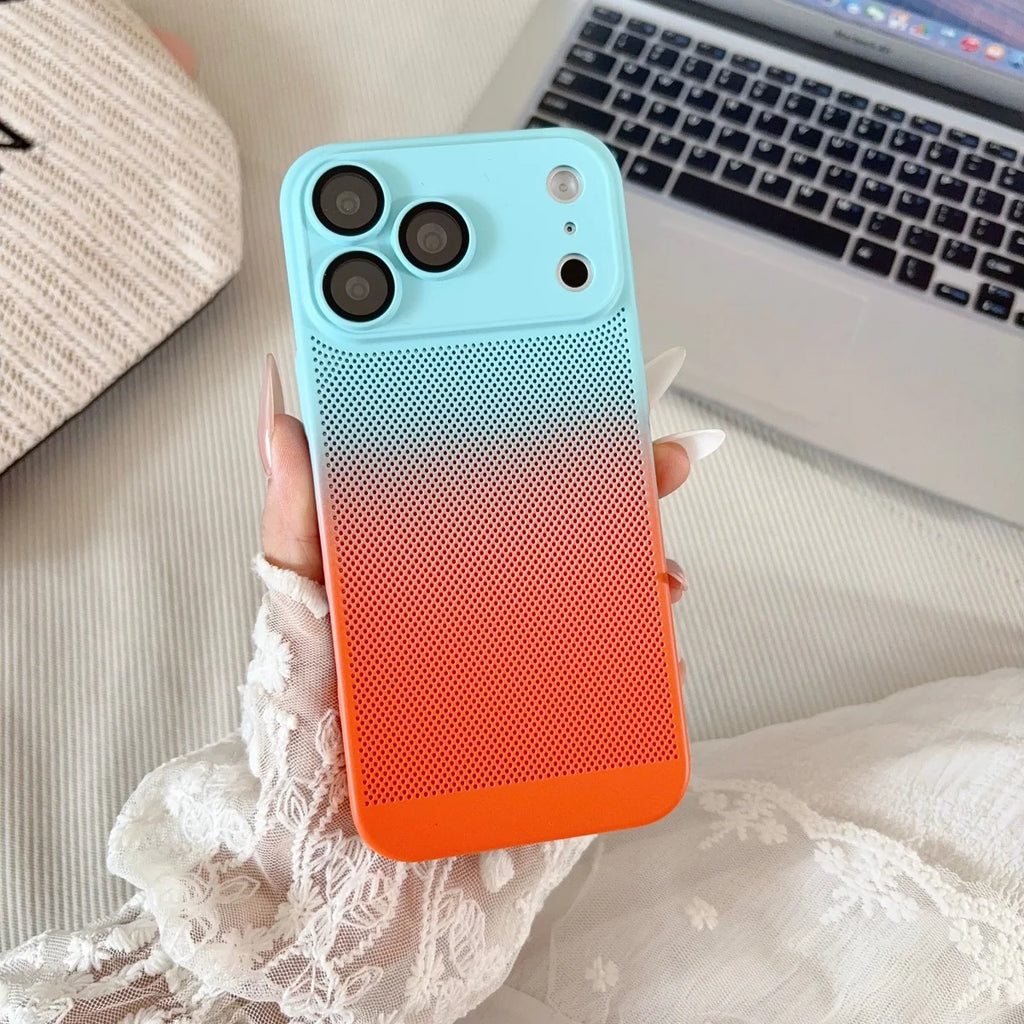 Hollow-Out Heat Dissipation Gradient Phone Case For iPhone 17 Air 16 15 14 13 12 Pro Max Plus Breathable Hole Shockproof Cover